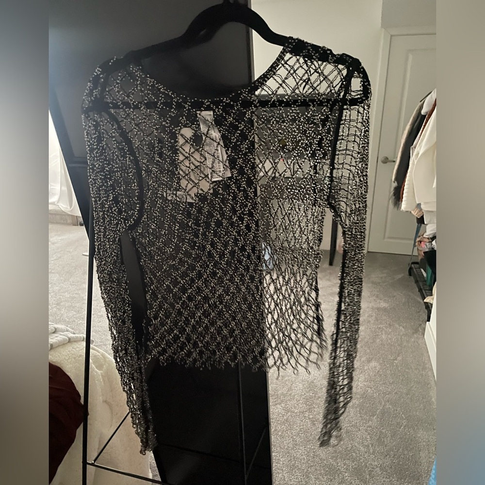 Beaded net shirt